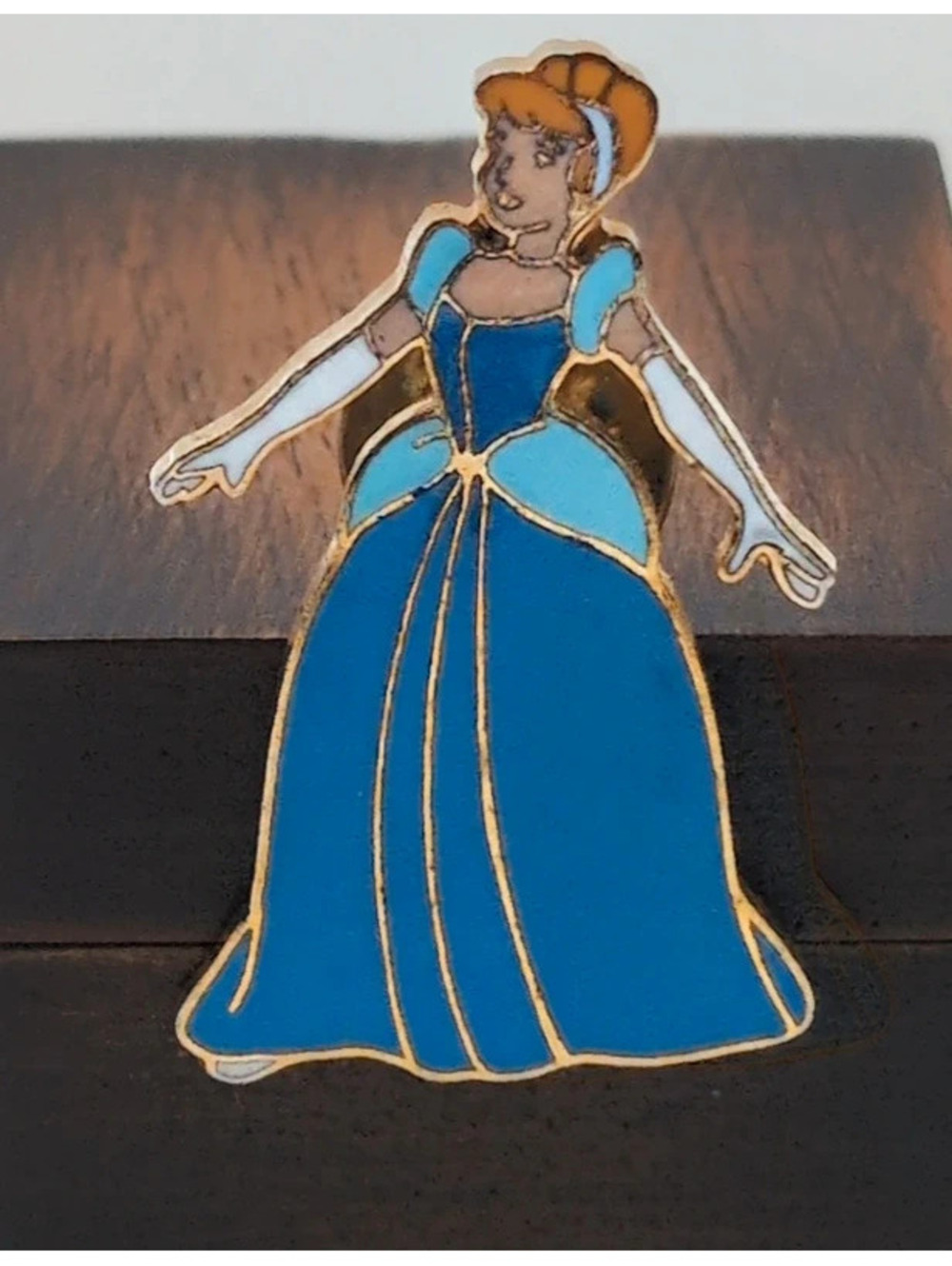 Vintage Disney Cinderella Enamel Lapel Pin Gold Tone Ball Gown 1.25"